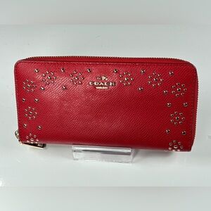 Coach Red studded Women's long Wallet with Studded Design